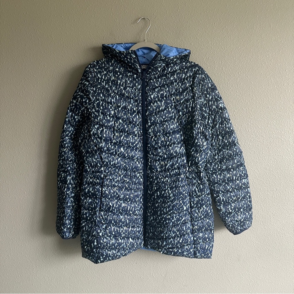 Lands' End Blue Pattern Down Puffer Jacket Medium… - image 1